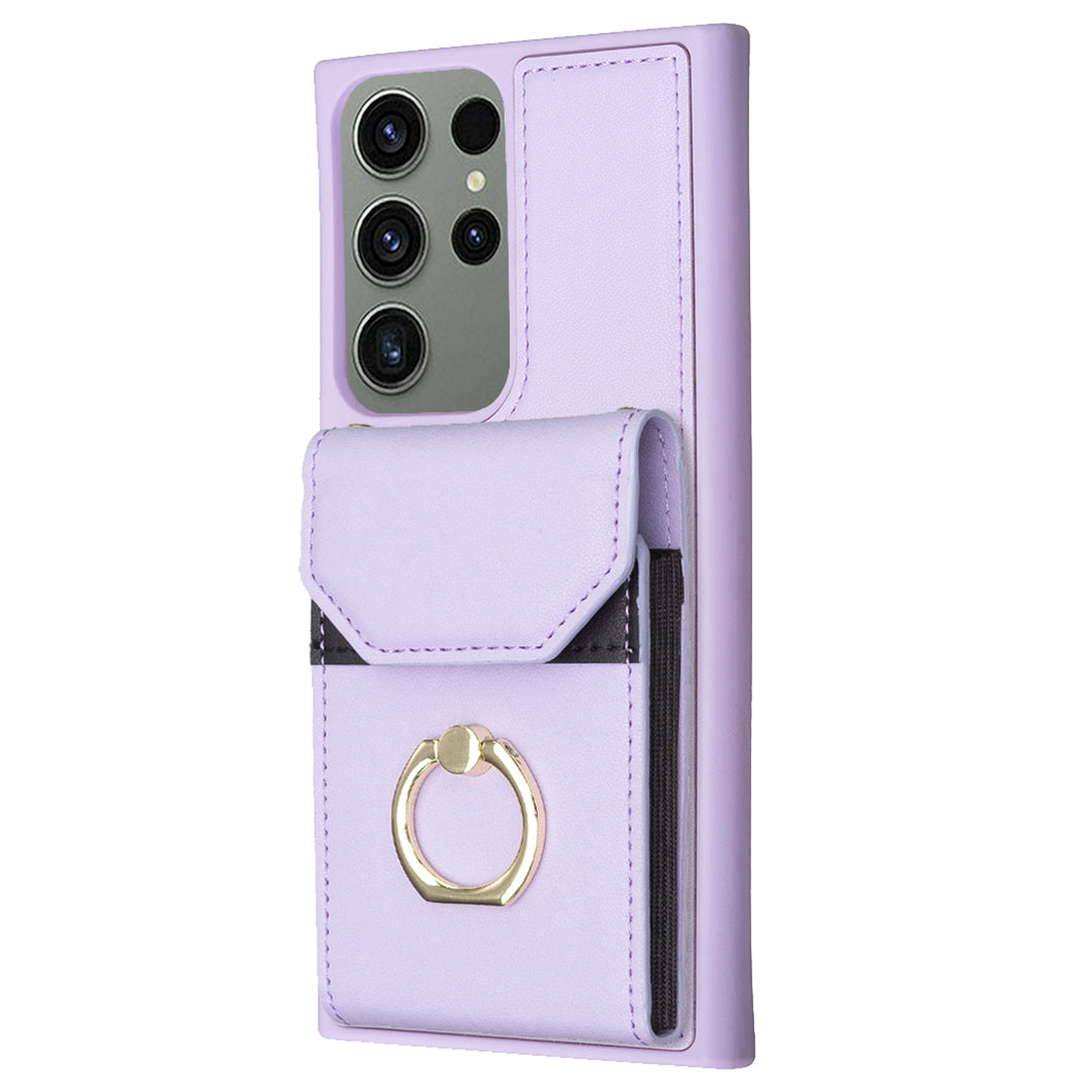 BF29 Phone Case Shell For Samsung Galaxy S23 Ultra Card Holder Ring Kickstand PU Leather TPU Cover BF29 Phone Case Shell For Samsung Galaxy S23 Ultra Card Holder Ring Kickstand PU Leather TPU Cover